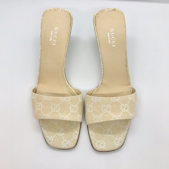 GUCCI Shoes - GUCCI vintage beige white open toe mule heel GG
